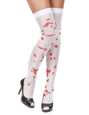 Bas ensanglantés Halloween pour femme blancs et rouges