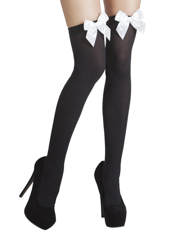 Bas Michelle pour femme noirs avec nœuds blancs