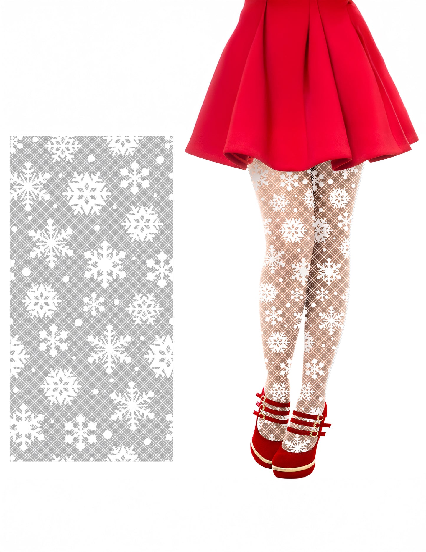 Бели мрежести чорапи за възрастни с коледен мотив от снежинки