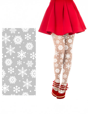 Бели мрежести чорапи за възрастни с коледен мотив от снежинки