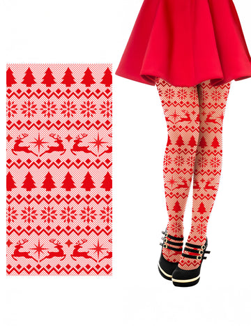 Червени мрежести чорапи с коледен мотив за възрастни