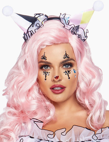 Bijoux pour visage adhésifs arlequine pour femme noirs avec cœur rouge