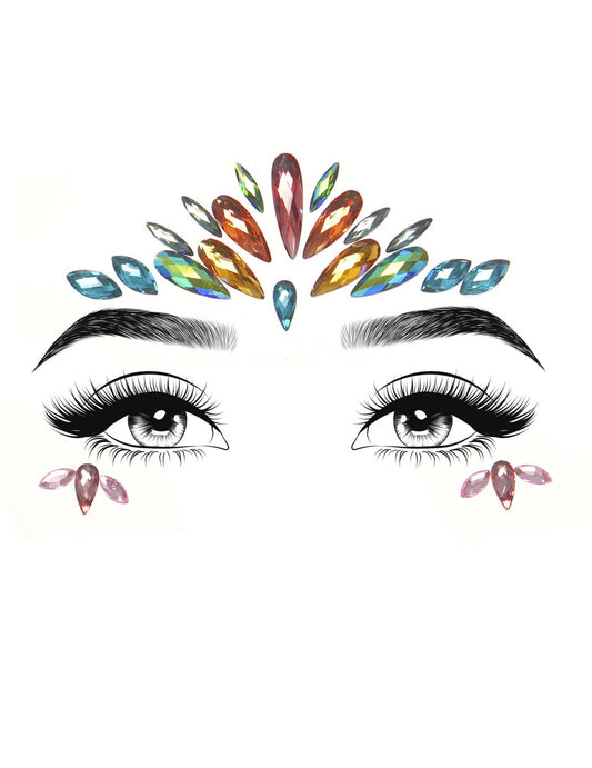 Détail du positionnement des bijoux pour visage adhésifs multicolores