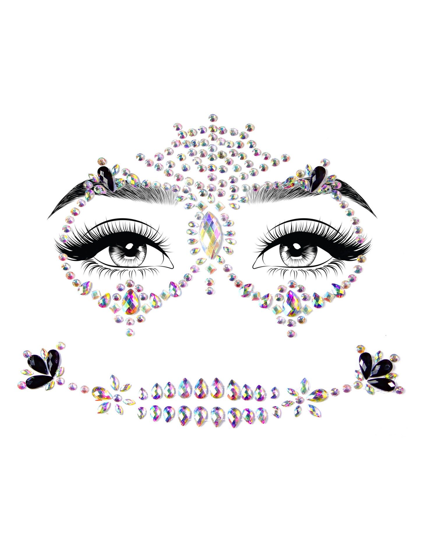 Bijoux pour visage adhésifs multicolores pour adulte strass irisés