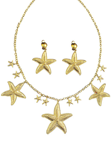 Parure de bijoux sirène des mers pour femme dorée avec étoiles de mer