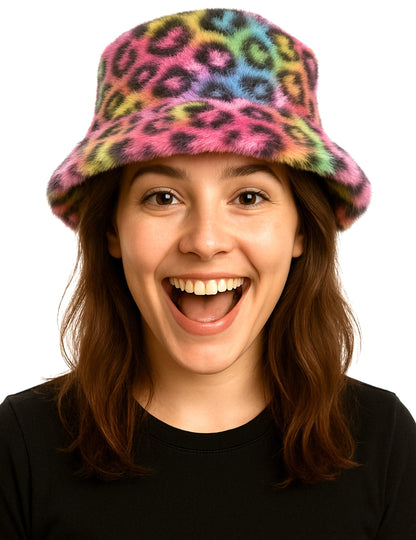 Многоцветна плюшена леопардова шапка тип „боб“ 