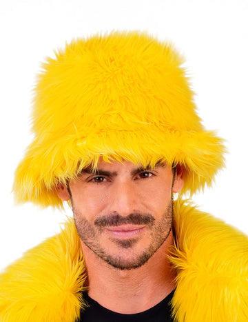 Жълта пухкава шапка тип „боб“ за възрастни 