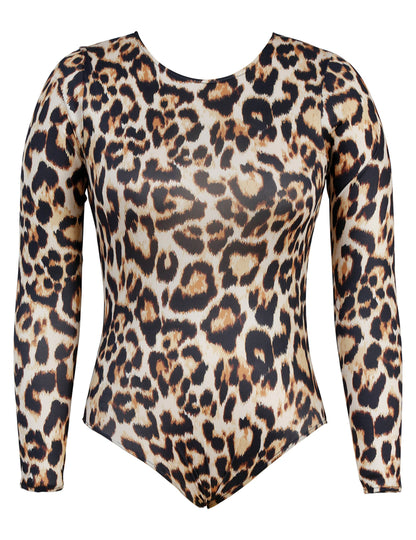 Дамско боди с дълъг ръкав на леопардови шарки 