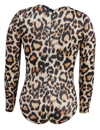Дамско боди с дълъг ръкав на леопардови шарки 