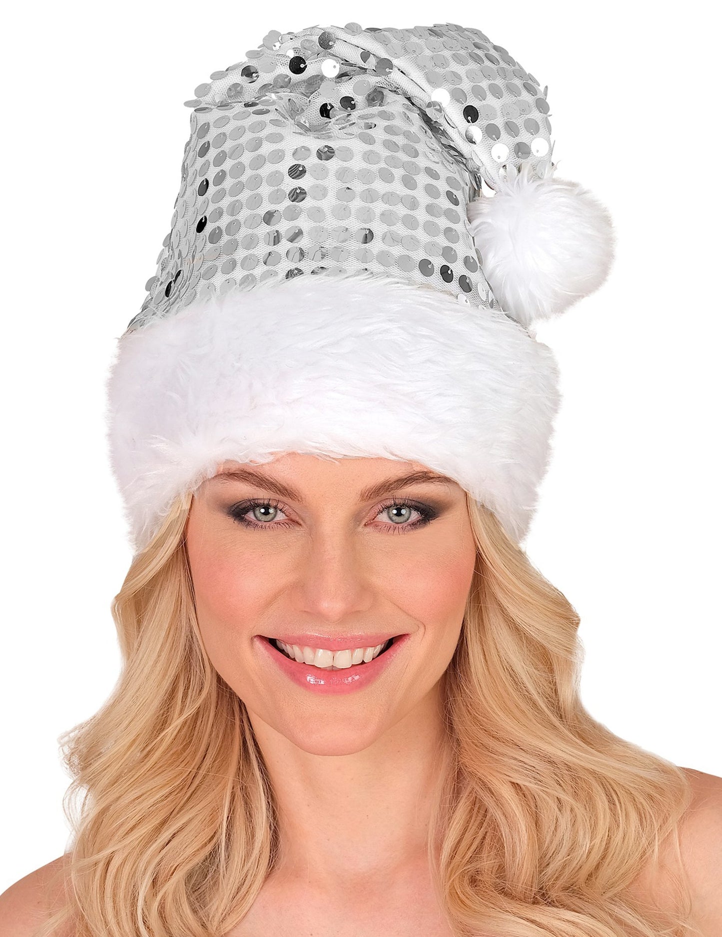 Сребърна коледна шапка с пайети за възрастни