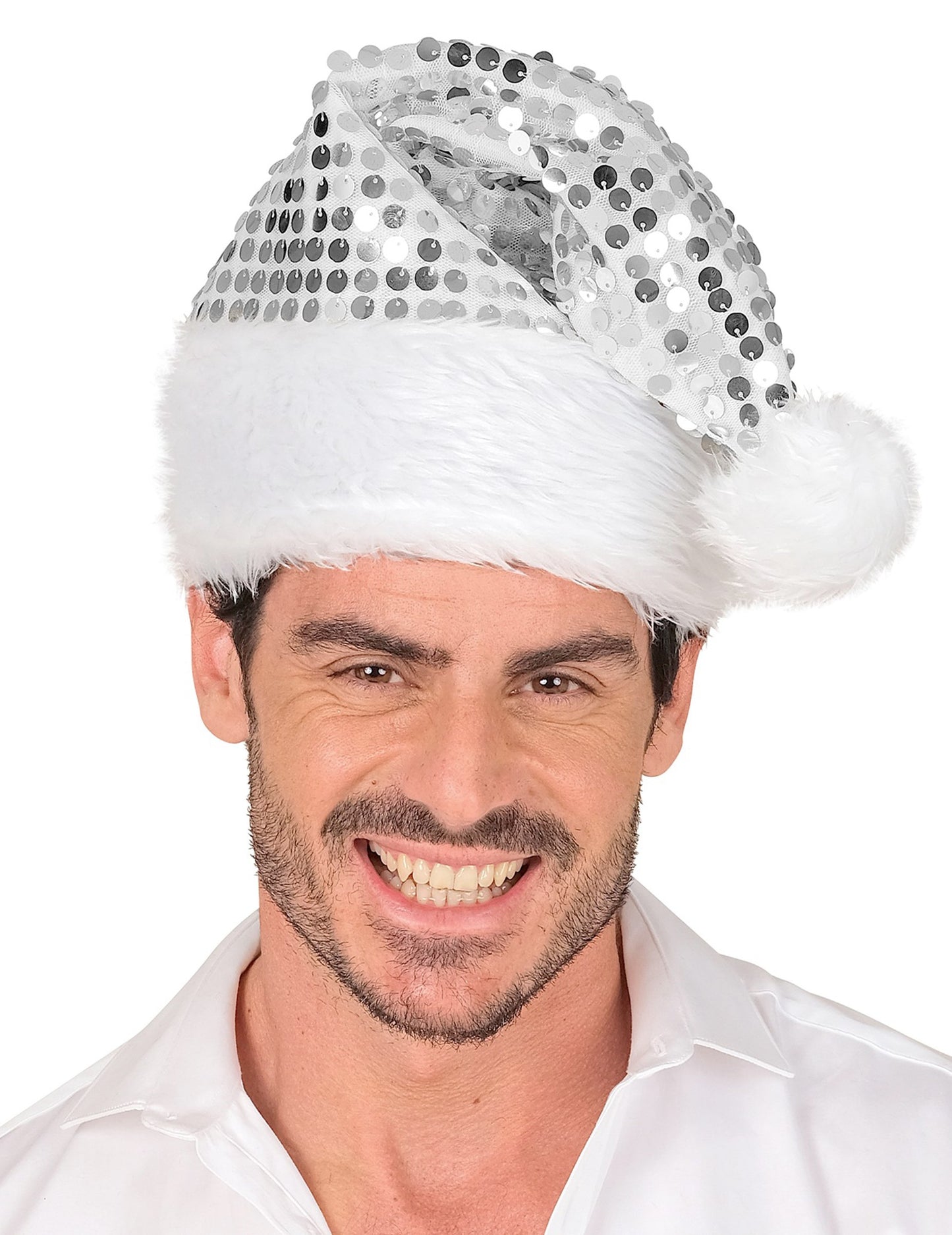Сребърна коледна шапка с пайети за възрастни