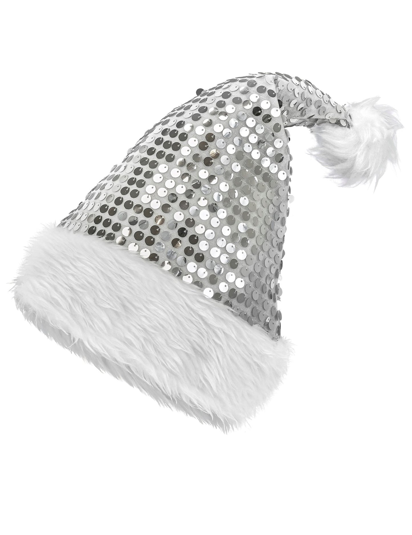 Сребърна коледна шапка с пайети за възрастни