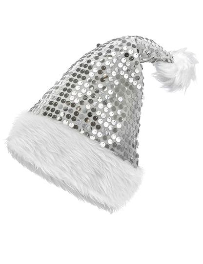 Сребърна коледна шапка с пайети за възрастни