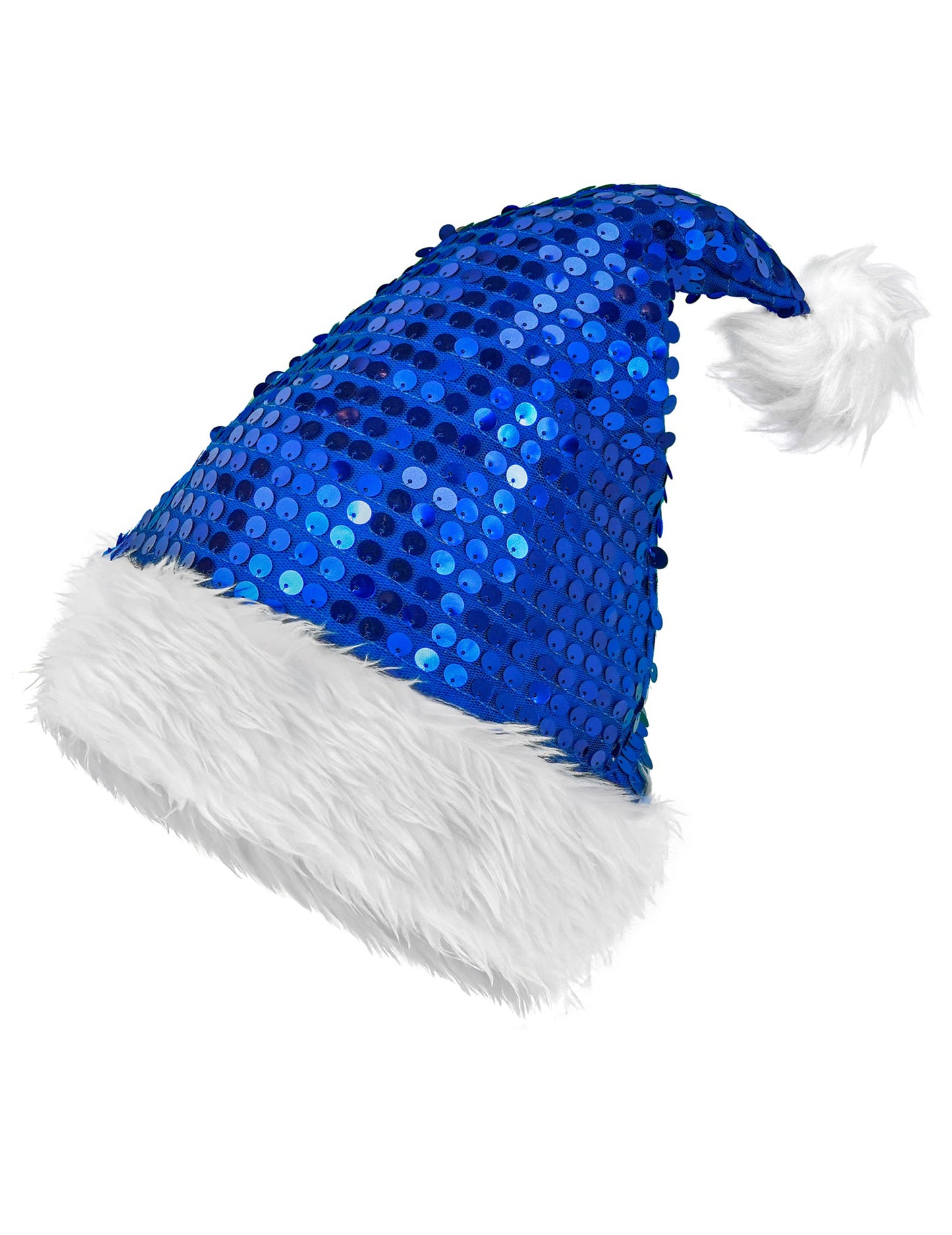 Синя коледна шапка с пайети за възрастни