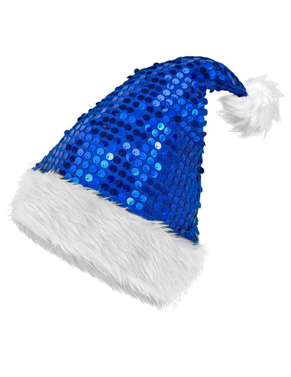 Синя коледна шапка с пайети за възрастни