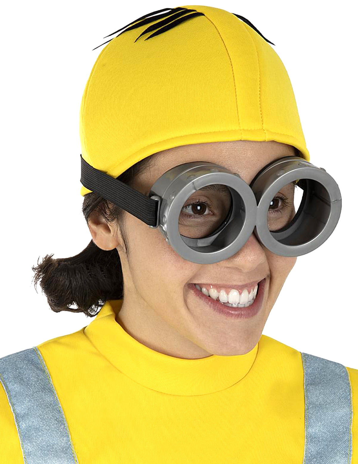 Bonnet de Minions™ pour enfant jaune avec lunettes grises et cheveux noirs