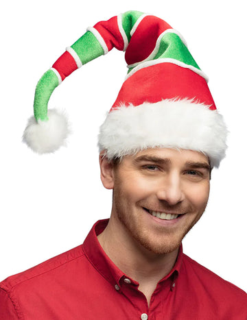 Възрастни червени и зелени райета коледна шапка