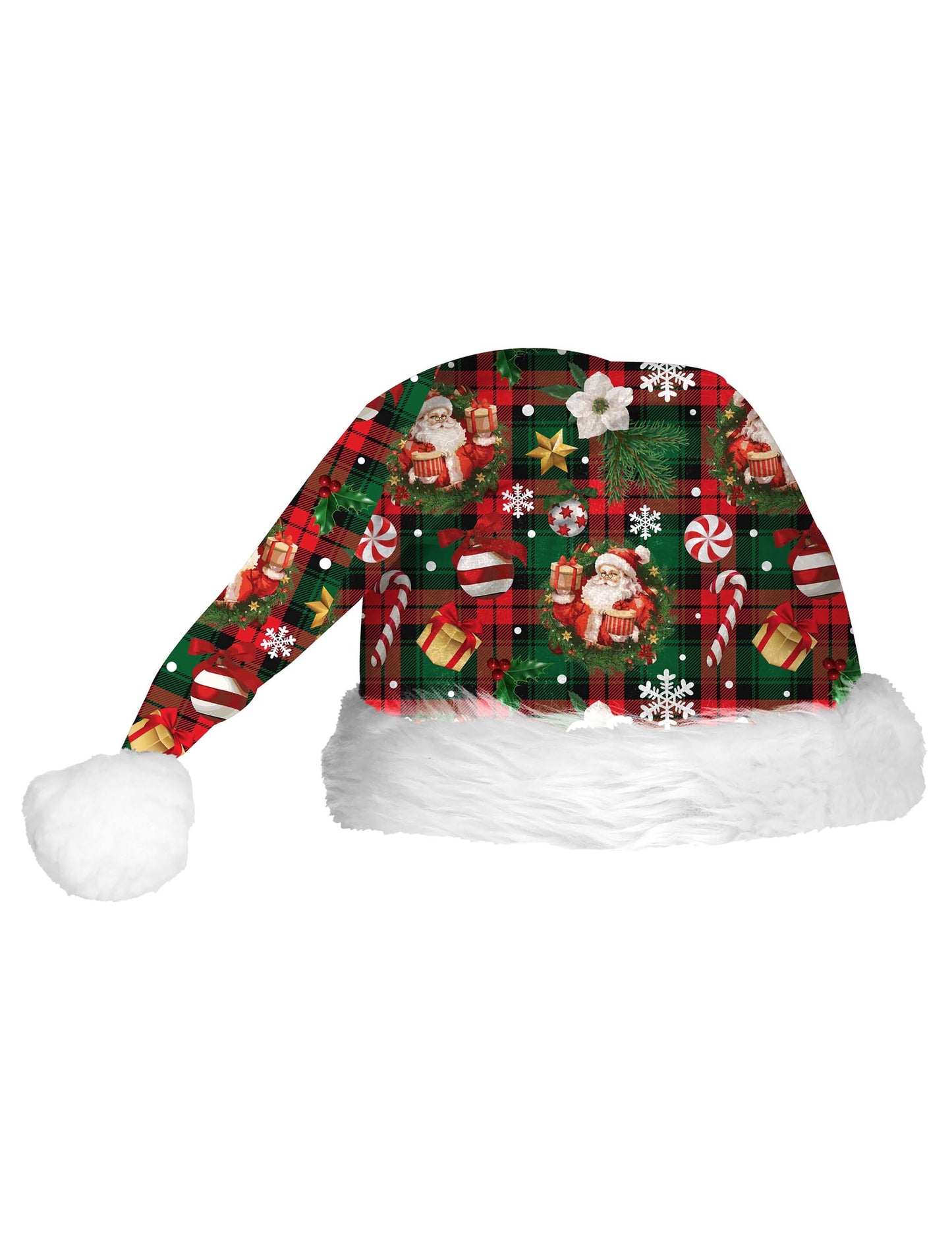 Коледна шапка с тартан за възрастни