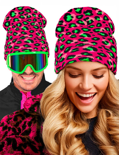 Розова и неоновозелена леопардова шапка за възрастни 