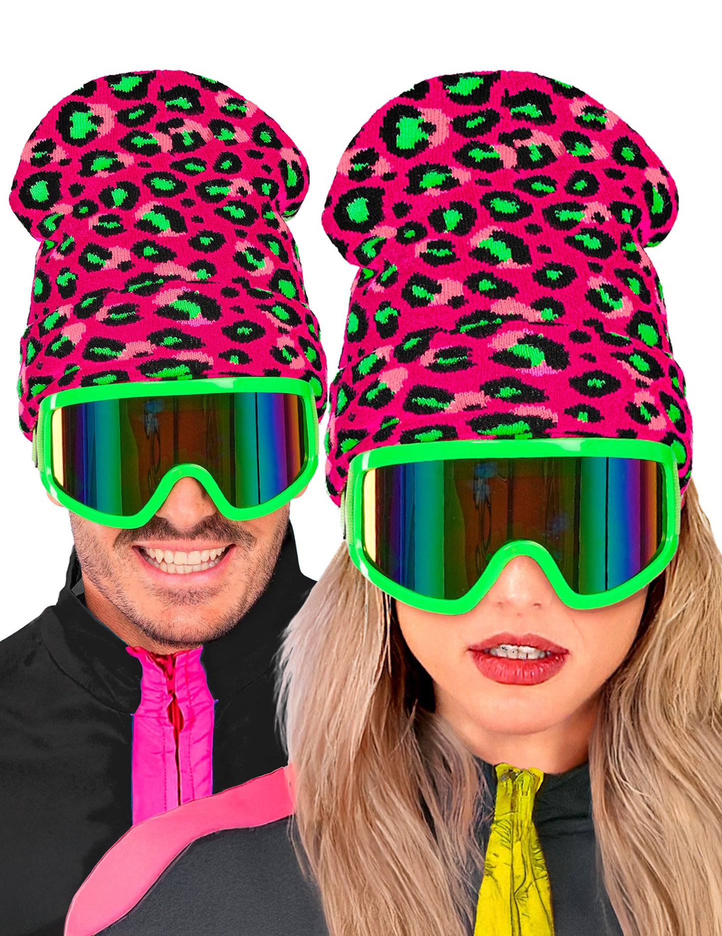 Розова и неоновозелена леопардова шапка за възрастни 