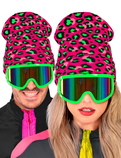 Розова и неоновозелена леопардова шапка за възрастни 