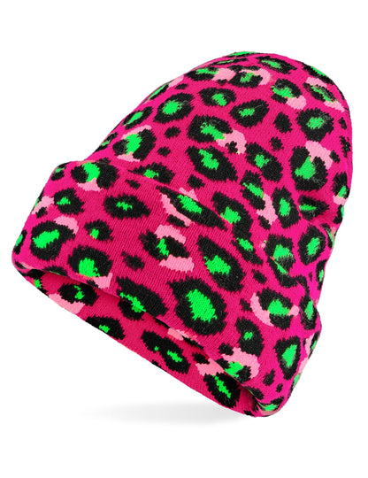 Розова и неоновозелена леопардова шапка за възрастни 