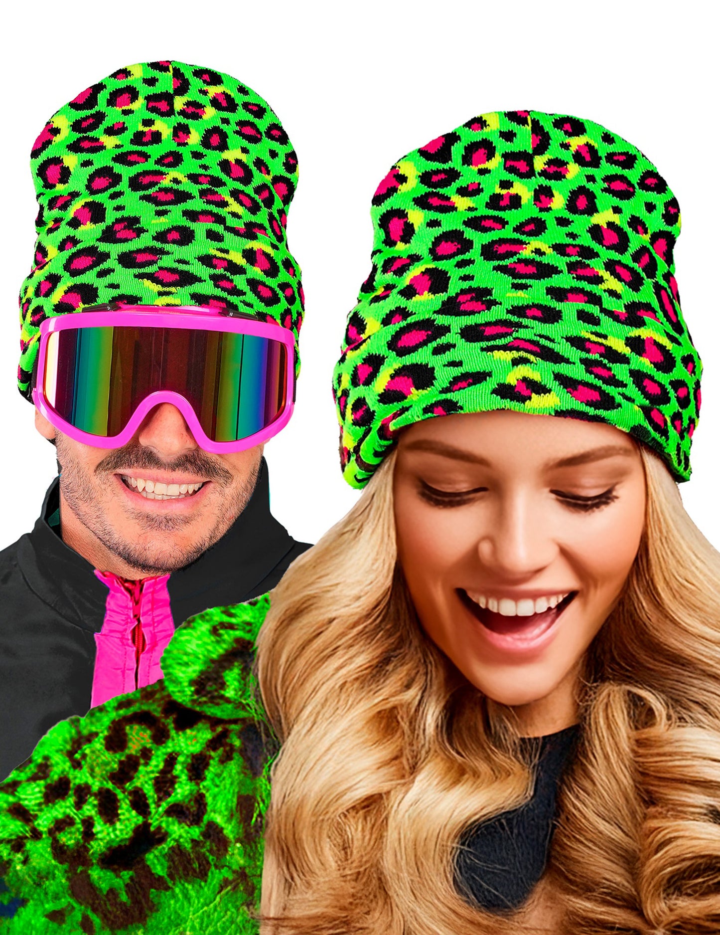 Неонова зелена леопардова шапка за възрастни 