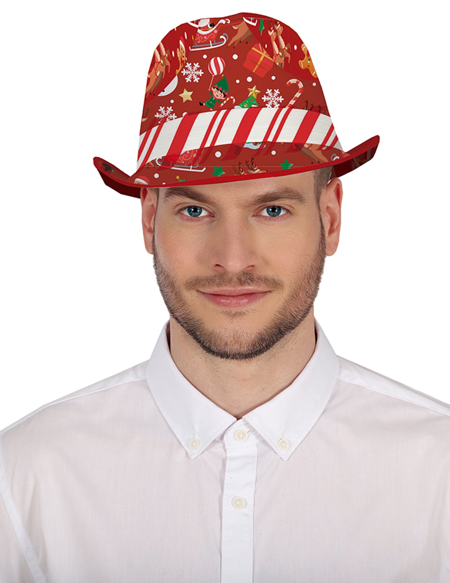 Vue de face du Borsalino à motifs de Noël pour adulte