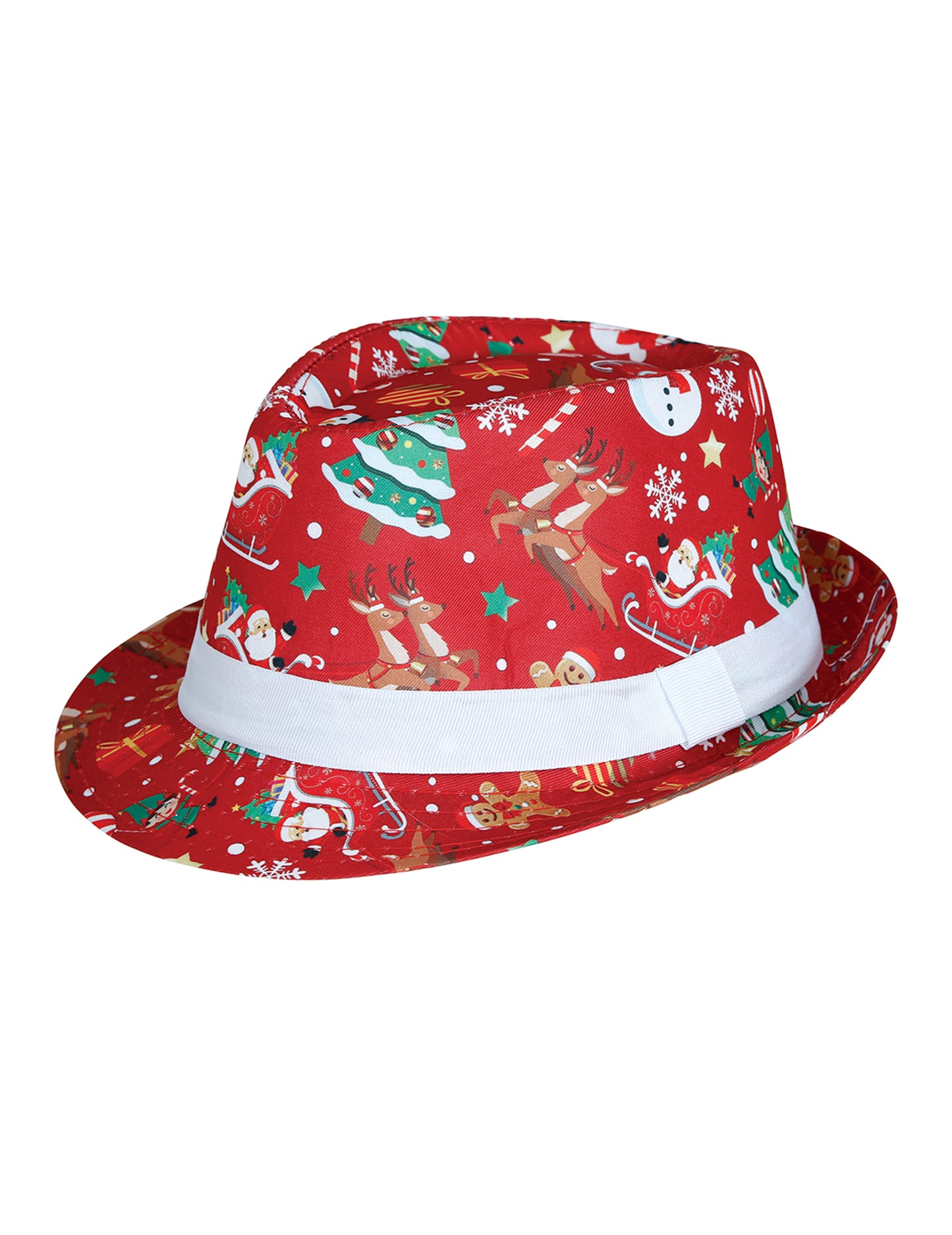 Vue de trois-quarts du Borsalino à motifs de Noël pour adulte