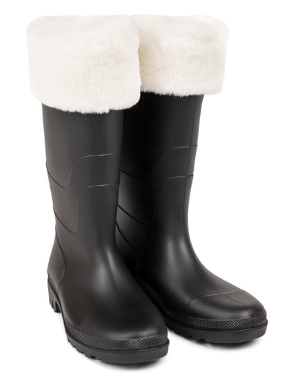Bottes de Père Noël pour adulte noires avec fourrure blanche haut de gamme