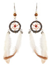 Boucles d'oreilles attrape-rêves pour adulte avec plumes blanches et marron
