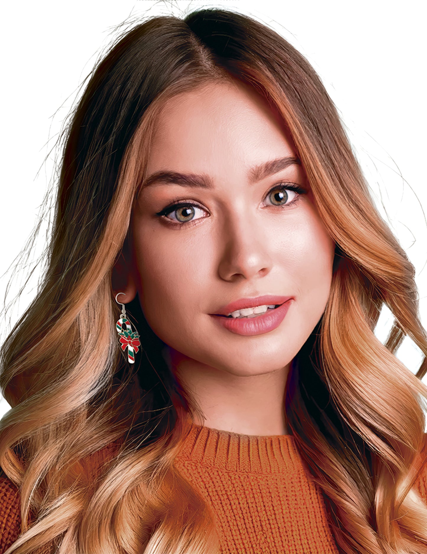 Коледни метални обеци във формата на бонбонена пръчка