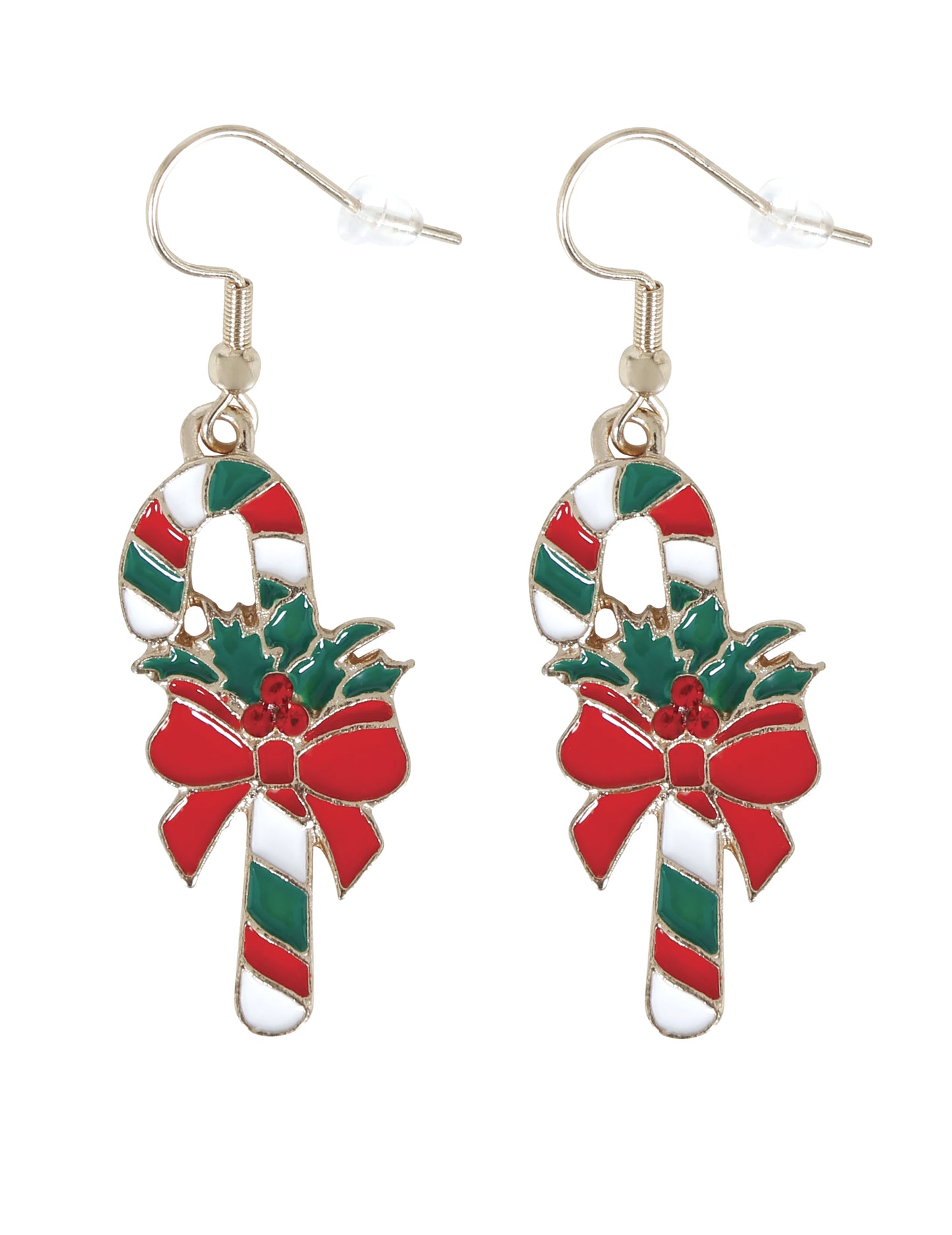 Коледни метални обеци във формата на бонбонена пръчка