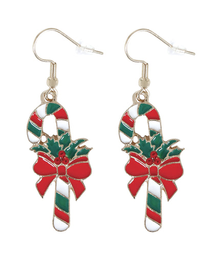 Коледни метални обеци във формата на бонбонена пръчка