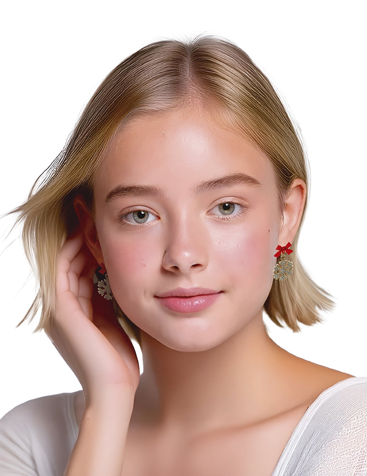 Метални обеци с лъскави снежинки