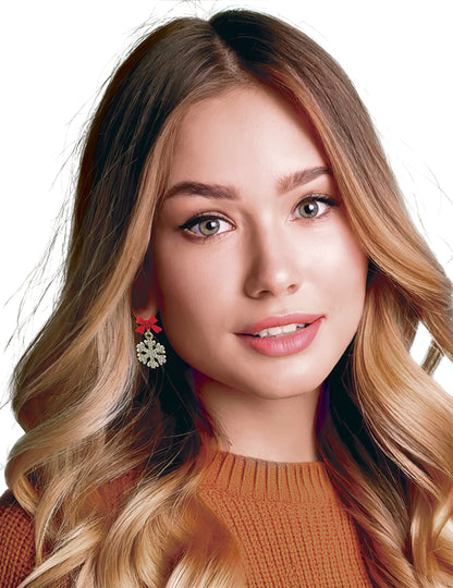 Метални обеци с лъскави снежинки