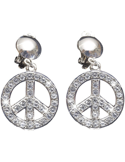 Boucles d'oreilles peace and love pour adulte argentées avec strass