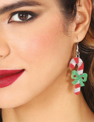 Коледни обеци във формата на бонбонена пръчица