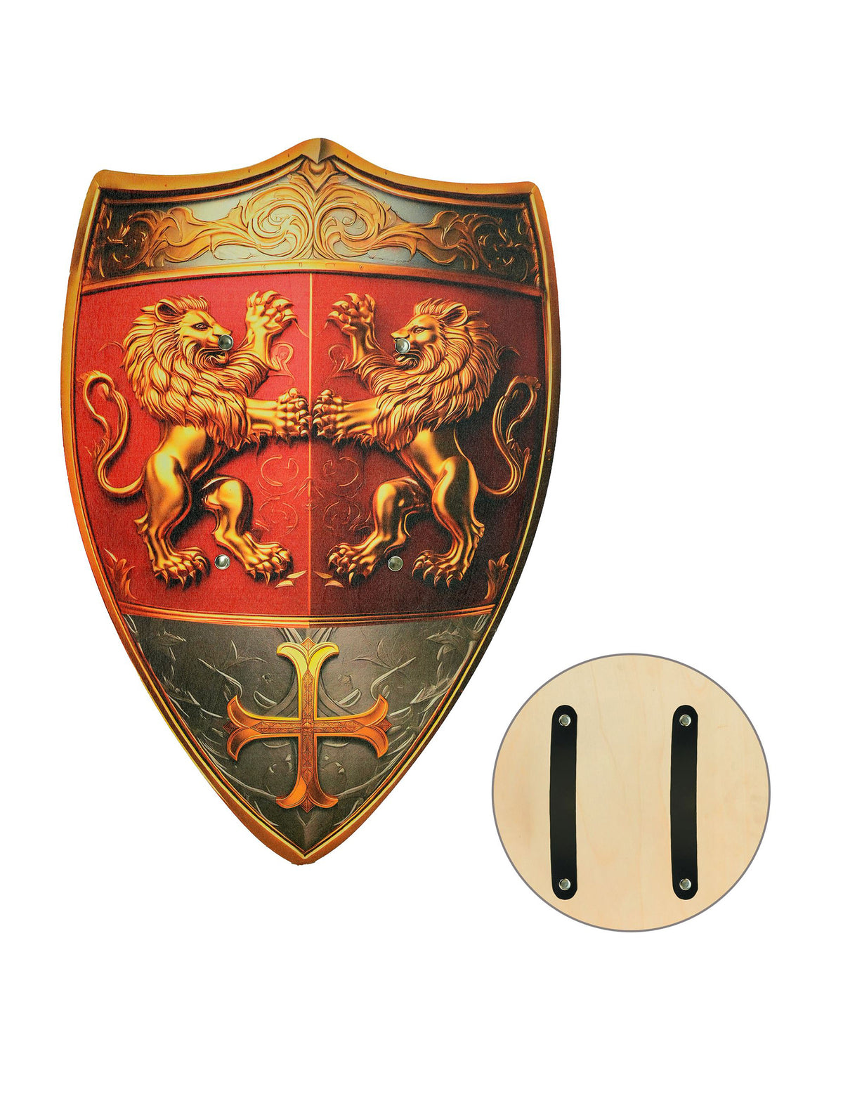 Bouclier en bois cœur de lion rouge 45 cm