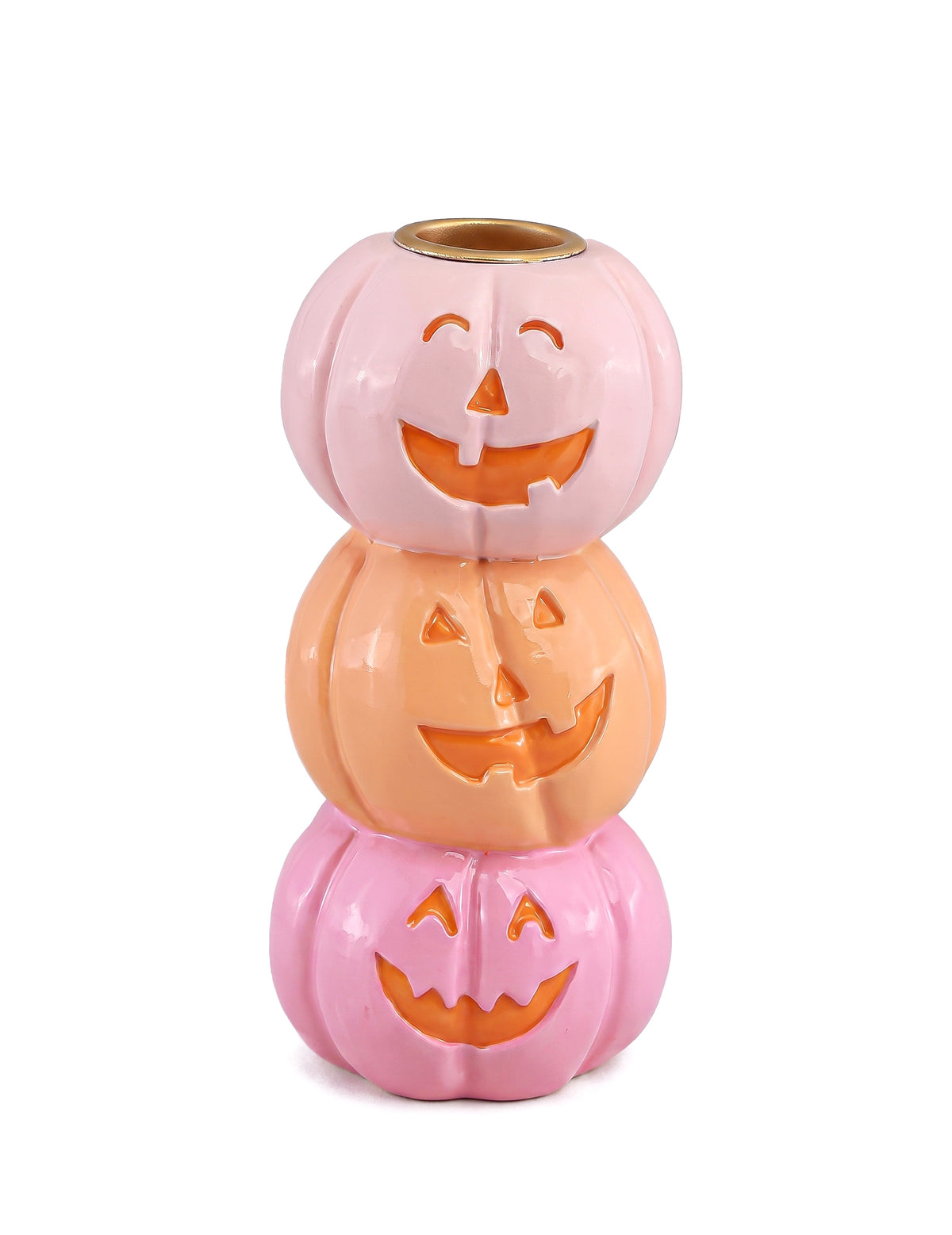 Декоративен свещник Summerween от смола с 3 усмихнати тикви 6,3 x 6,3 x 13 cm