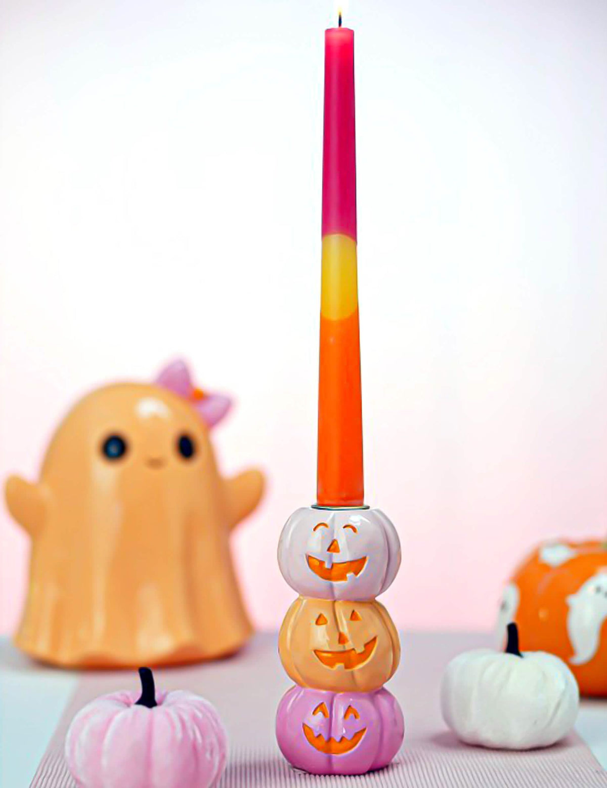 Декоративен свещник Summerween от смола с 3 усмихнати тикви 6,3 x 6,3 x 13 cm