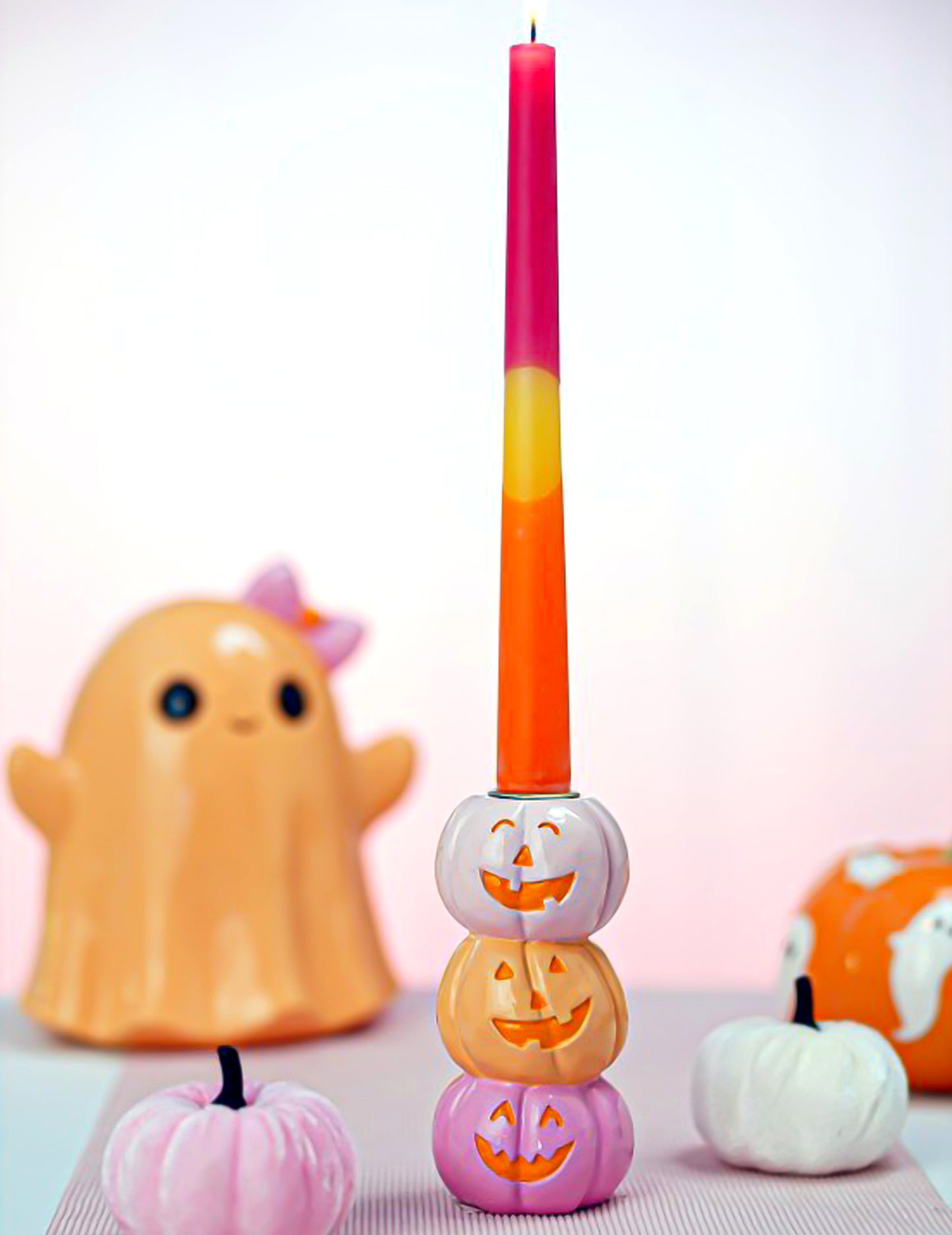 Декоративен свещник Summerween от смола с 3 усмихнати тикви 6,3 x 6,3 x 13 cm
