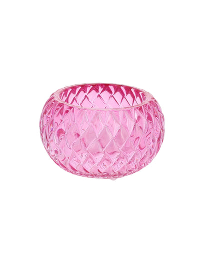 Bougeoir en cristal rose 7.5 x 4 cm