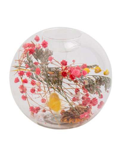 Прозрачен свещник с цветни сухи цветя, 11 x 10,5 см cm селска сватба