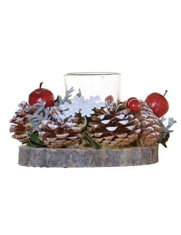 Свещник с шишарки и горски плодове 15 cm 