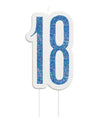 Bougie d'anniversaire 18 ans pour fête bleu pailleté