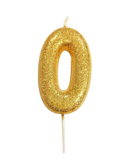 Свещ номер 0 със златен блясък 9 cm