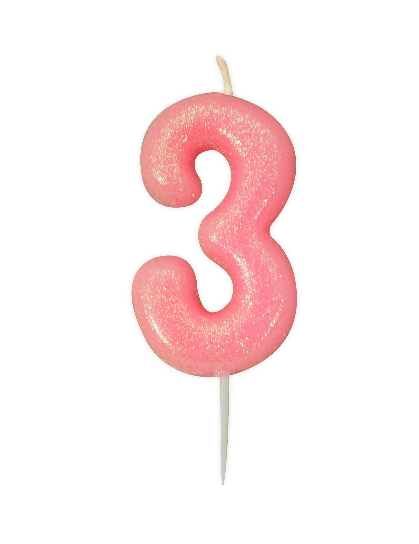 Свещ за възраст цифра 3 розова ирисирана 9 cm с брокат 