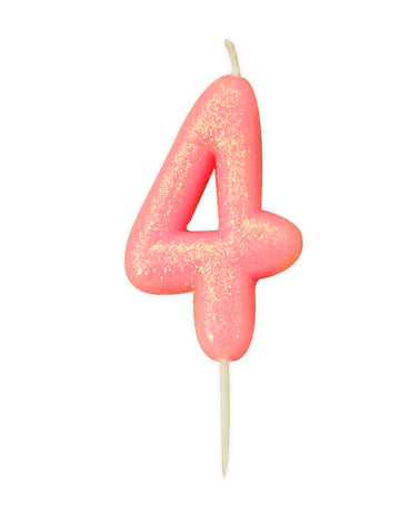 Рожденденска свещ във формата на цифра 4, розова с иридесцентен ефект 9 cm 
