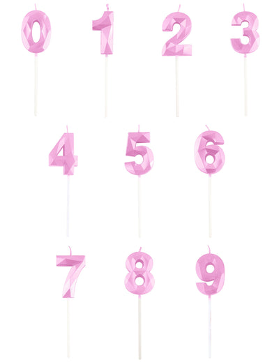 Bougie chiffre pour anniversaire rose pastel effet diamant